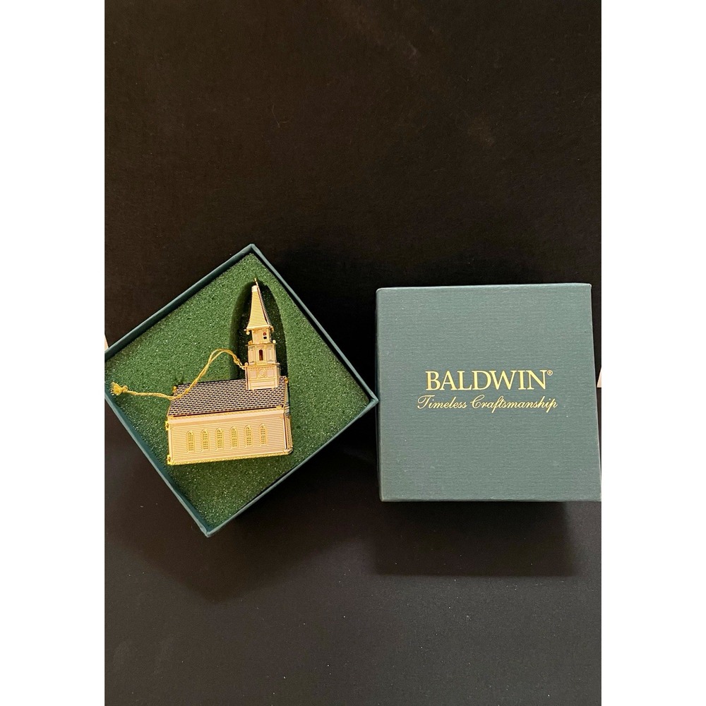 Vintage 1999 Baldwin 24k Gold Finished Brass New England Church Ornament NIB